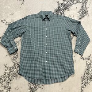 Mitchells Check Dress Shirt Mens Size Large Green Cotton LS Made in Italy